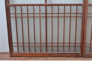 アンティーク建具　格子入り　どこか懐かしい雰囲気漂うガラス窓2枚セット(ガラス戸、引き戸)(R-080992)