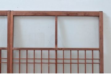 アンティーク建具　格子入り　どこか懐かしい雰囲気漂うガラス窓2枚セット(ガラス戸、引き戸)(R-080992)