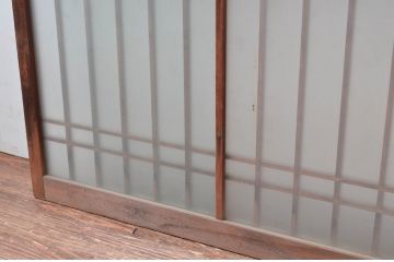 アンティーク建具　格子入り　どこか懐かしい雰囲気漂うガラス窓2枚セット(ガラス戸、引き戸)(R-080992)