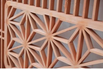 アンティーク建具　片面ガラス　凝ったデザインが魅力的な組子入り欄間1枚(明かり取り、明り取り)(R-080994)