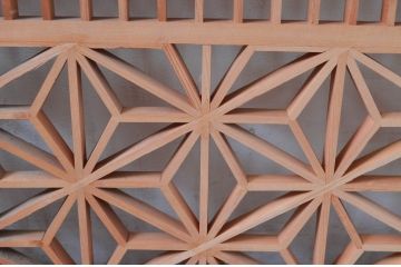 アンティーク建具　片面ガラス　凝ったデザインが魅力的な組子入り欄間1枚(明かり取り、明り取り)(R-080994)