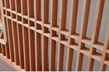 アンティーク建具　片面ガラス　凝ったデザインが魅力的な組子入り欄間1枚(明かり取り、明り取り)(R-080994)