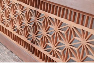 アンティーク建具　片面ガラス　凝ったデザインが魅力的な組子入り欄間1枚(明かり取り、明り取り)(R-080994)