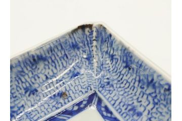 江戸期　成化年製　古伊万里　染付　微塵唐草　松竹梅文　約20cm　6.6寸　お料理を引き立ててくれる長皿2枚セット(角皿、和食器、和皿、六寸六分)(R-080999)