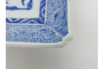 江戸期　成化年製　古伊万里　染付　微塵唐草　松竹梅文　約20cm　6.6寸　お料理を引き立ててくれる長皿2枚セット(角皿、和食器、和皿、六寸六分)(R-080999)