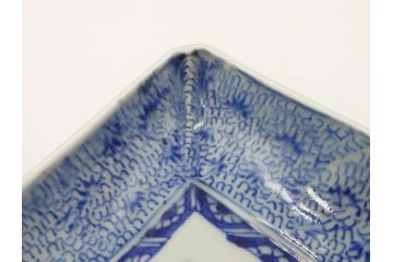 江戸期　成化年製　古伊万里　染付　微塵唐草　松竹梅文　約20cm　6.6寸　匠の美技が光る長皿2枚セット(角皿、和食器、和皿、六寸六分)(R-081000)