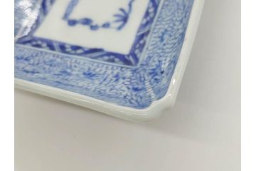 江戸期　成化年製　古伊万里　染付　微塵唐草　松竹梅文　約20cm　6.6寸　匠の美技が光る長皿2枚セット(角皿、和食器、和皿、六寸六分)(R-081000)
