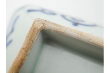 江戸期　成化年製　古伊万里　染付　微塵唐草　松竹梅文　約20cm　6.6寸　匠の美技が光る長皿2枚セット(角皿、和食器、和皿、六寸六分)(R-081000)