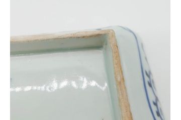江戸期　成化年製　古伊万里　染付　微塵唐草　松竹梅文　約20cm　6.6寸　匠の美技が光る長皿2枚セット(角皿、和食器、和皿、六寸六分)(R-081000)