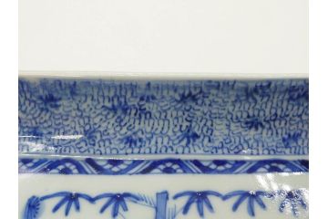 江戸期　成化年製　古伊万里　染付　微塵唐草　松竹梅文　約20cm　6.6寸　落ち着いた佇まいの長皿2枚セット(角皿、和食器、和皿、六寸六分)(R-081001)