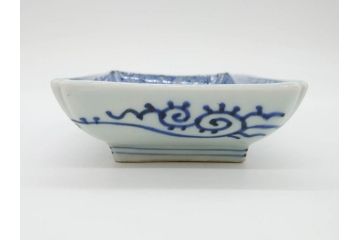 江戸期　成化年製　古伊万里　染付　微塵唐草　松竹梅文　約20cm　6.6寸　落ち着いた佇まいの長皿2枚セット(角皿、和食器、和皿、六寸六分)(R-081001)