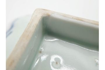 江戸期　成化年製　古伊万里　染付　微塵唐草　松竹梅文　約20cm　6.6寸　落ち着いた佇まいの長皿2枚セット(角皿、和食器、和皿、六寸六分)(R-081001)