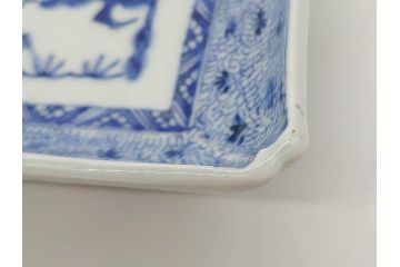 江戸期　成化年製　古伊万里　染付　微塵唐草　松竹梅文　約20cm　6.6寸　落ち着いた佇まいの長皿2枚セット(角皿、和食器、和皿、六寸六分)(R-081001)