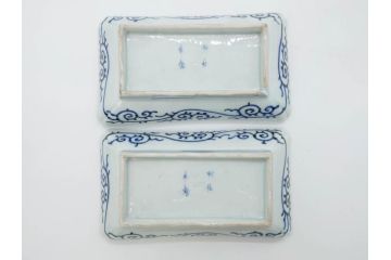 江戸期　成化年製　古伊万里　染付　微塵唐草　松竹梅文　約21cm　6.7寸　和の雰囲気漂う長皿2枚セット(角皿、和食器、和皿、六寸七分)(R-081002)