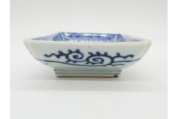 江戸期　成化年製　古伊万里　染付　微塵唐草　松竹梅文　約21cm　6.7寸　和の雰囲気漂う長皿2枚セット(角皿、和食器、和皿、六寸七分)(R-081002)