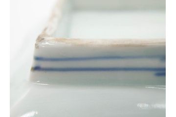 江戸期　成化年製　古伊万里　染付　微塵唐草　松竹梅文　約21cm　6.7寸　和の雰囲気漂う長皿2枚セット(角皿、和食器、和皿、六寸七分)(R-081002)