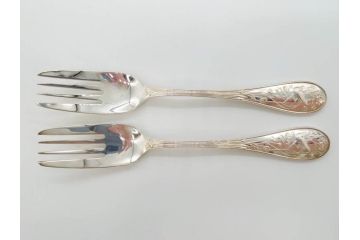 アメリカ　TIFFANY&CO.(ティファニー)　STERLINGSILVER(スターリングシルバー) Jardin　総重量 約338g　細かな花や鳥のデザインが上品なデザートフォーク6本セット(DESSERT FORKS、銀製品、洋食器、カトラリー、ジャルダン、収納袋付き、共箱付き)(R-081003)