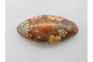 陶器製　九谷焼　色々な組み合わせが楽しめる帯留6点セット(金彩、タマムシ?、南天、龍、鶴、ツル、花、在銘作家物、仙、小乕?、帯留め、着物道具、和装小物、アクセサリー)(R-081006)