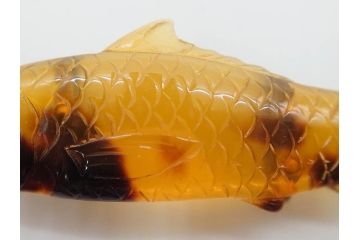 アンティーク　時代物　べっ甲(鼈甲)　美しい艶が魅力の帯留4点セット(魚、鯉、花、帯留め、着物道具、和装小物、アクセサリー、共箱付き)(R-081007)