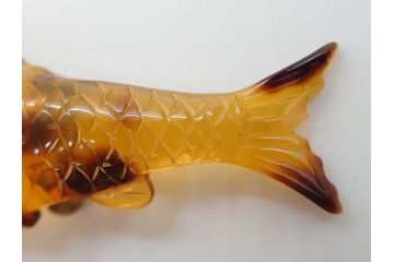 アンティーク　時代物　べっ甲(鼈甲)　美しい艶が魅力の帯留4点セット(魚、鯉、花、帯留め、着物道具、和装小物、アクセサリー、共箱付き)(R-081007)