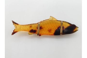アンティーク　時代物　べっ甲(鼈甲)　美しい艶が魅力の帯留4点セット(魚、鯉、花、帯留め、着物道具、和装小物、アクセサリー、共箱付き)(R-081007)