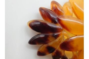 アンティーク　時代物　べっ甲(鼈甲)　美しい艶が魅力の帯留4点セット(魚、鯉、花、帯留め、着物道具、和装小物、アクセサリー、共箱付き)(R-081007)