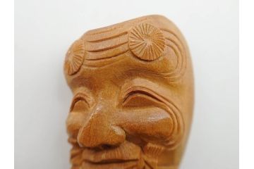 木製　本つげ細工　細かな彫りが見事な帯留6点セット(在銘作家物、介山、鯉、魚、翁面、帆船、花、月?、着物道具、和装小物、アクセサリー、帯締め、帯留め)(R-081010)