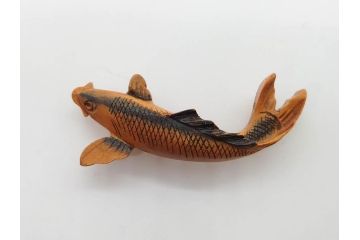 木製　本つげ細工　細かな彫りが見事な帯留6点セット(在銘作家物、介山、鯉、魚、翁面、帆船、花、月?、着物道具、和装小物、アクセサリー、帯締め、帯留め)(R-081010)