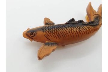 木製　本つげ細工　細かな彫りが見事な帯留6点セット(在銘作家物、介山、鯉、魚、翁面、帆船、花、月?、着物道具、和装小物、アクセサリー、帯締め、帯留め)(R-081010)
