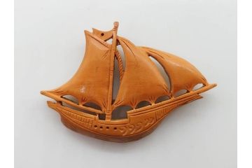 木製　本つげ細工　細かな彫りが見事な帯留6点セット(在銘作家物、介山、鯉、魚、翁面、帆船、花、月?、着物道具、和装小物、アクセサリー、帯締め、帯留め)(R-081010)