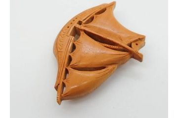 木製　本つげ細工　細かな彫りが見事な帯留6点セット(在銘作家物、介山、鯉、魚、翁面、帆船、花、月?、着物道具、和装小物、アクセサリー、帯締め、帯留め)(R-081010)