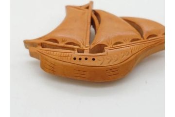 木製　本つげ細工　細かな彫りが見事な帯留6点セット(在銘作家物、介山、鯉、魚、翁面、帆船、花、月?、着物道具、和装小物、アクセサリー、帯締め、帯留め)(R-081010)