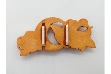 木製　本つげ細工　細かな彫りが見事な帯留6点セット(在銘作家物、介山、鯉、魚、翁面、帆船、花、月?、着物道具、和装小物、アクセサリー、帯締め、帯留め)(R-081010)