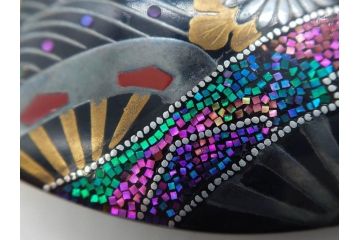 アンティーク　時代物　螺鈿細工　べっ甲(鼈甲)　オパール　上品な雰囲気の帯留2点セット(蝶、花、菊、扇、帯締め、帯留め、着物道具、和装小物、アクセサリー)(R-081011)