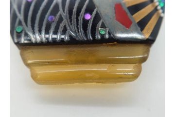 アンティーク　時代物　螺鈿細工　べっ甲(鼈甲)　オパール　上品な雰囲気の帯留2点セット(蝶、花、菊、扇、帯締め、帯留め、着物道具、和装小物、アクセサリー)(R-081011)