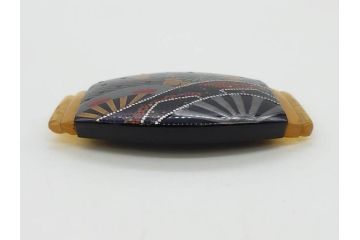 アンティーク　時代物　螺鈿細工　べっ甲(鼈甲)　オパール　上品な雰囲気の帯留2点セット(蝶、花、菊、扇、帯締め、帯留め、着物道具、和装小物、アクセサリー)(R-081011)
