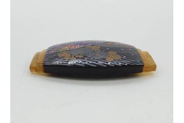 アンティーク　時代物　螺鈿細工　べっ甲(鼈甲)　オパール　上品な雰囲気の帯留2点セット(蝶、花、菊、扇、帯締め、帯留め、着物道具、和装小物、アクセサリー)(R-081011)