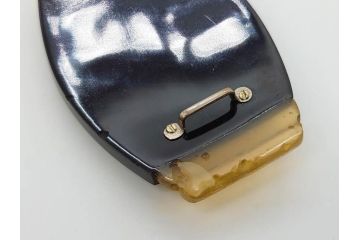 アンティーク　時代物　螺鈿細工　べっ甲(鼈甲)　オパール　上品な雰囲気の帯留2点セット(蝶、花、菊、扇、帯締め、帯留め、着物道具、和装小物、アクセサリー)(R-081011)