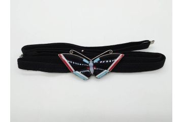 アンティーク　時代物　螺鈿細工　べっ甲(鼈甲)　オパール　上品な雰囲気の帯留2点セット(蝶、花、菊、扇、帯締め、帯留め、着物道具、和装小物、アクセサリー)(R-081011)