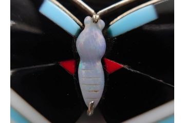 アンティーク　時代物　螺鈿細工　べっ甲(鼈甲)　オパール　上品な雰囲気の帯留2点セット(蝶、花、菊、扇、帯締め、帯留め、着物道具、和装小物、アクセサリー)(R-081011)