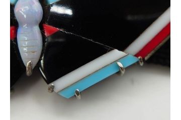 アンティーク　時代物　螺鈿細工　べっ甲(鼈甲)　オパール　上品な雰囲気の帯留2点セット(蝶、花、菊、扇、帯締め、帯留め、着物道具、和装小物、アクセサリー)(R-081011)