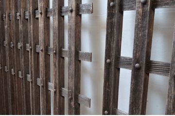アンティーク建具　時代を経た趣が感じられる荒格子窓1組、4枚セット(格子戸、引き戸)(R-081016)