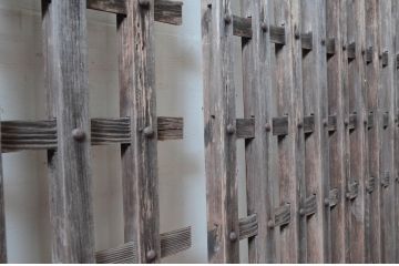 アンティーク建具　時代を経た趣が感じられる荒格子窓1組、4枚セット(格子戸、引き戸)(R-081016)