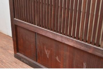 アンティーク建具　風情のある佇まいが魅力的な裏障子付きの格子戸2枚セット(引き戸、障子戸、ガラス戸)(R-081026)