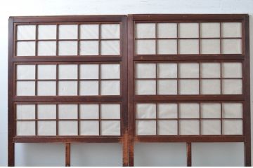 アンティーク建具　風情のある佇まいが魅力的な裏障子付きの格子戸2枚セット(引き戸、障子戸、ガラス戸)(R-081026)