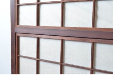 アンティーク建具　風情のある佇まいが魅力的な裏障子付きの格子戸2枚セット(引き戸、障子戸、ガラス戸)(R-081026)