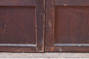 アンティーク建具　風情のある佇まいが魅力的な裏障子付きの格子戸2枚セット(引き戸、障子戸、ガラス戸)(R-081026)