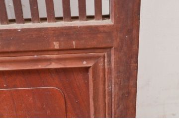 アンティーク建具　腰板欅(ケヤキ)材　裏障子付きの幅狭格子戸2枚セット(引き戸、障子戸、ガラス戸)(R-081027)