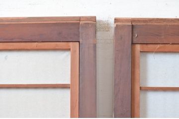アンティーク建具　腰板欅(ケヤキ)材　裏障子付きの幅狭格子戸2枚セット(引き戸、障子戸、ガラス戸)(R-081027)