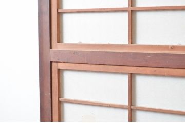 アンティーク建具　腰板欅(ケヤキ)材　裏障子付きの幅狭格子戸2枚セット(引き戸、障子戸、ガラス戸)(R-081027)